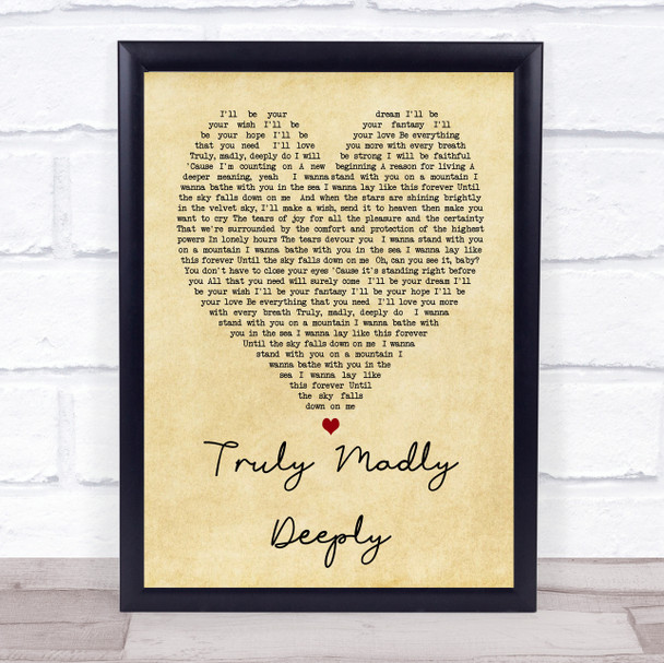 Truly Madly Deeply Savage Garden Vintage Heart Song Lyric Music Wall Art Print