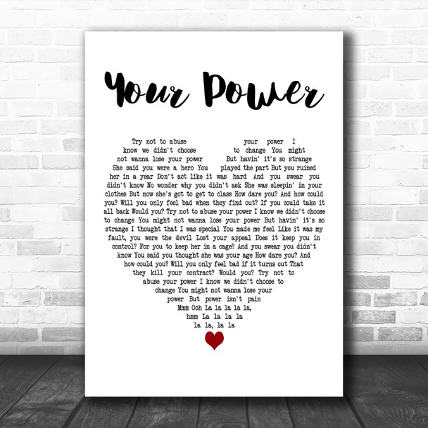 Billie Eilish Your Power White Heart Decorative Wall Art Gift Song Lyric Print