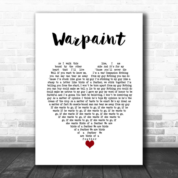 Billie Holiday Warpaint White Heart Decorative Wall Art Gift Song Lyric Print