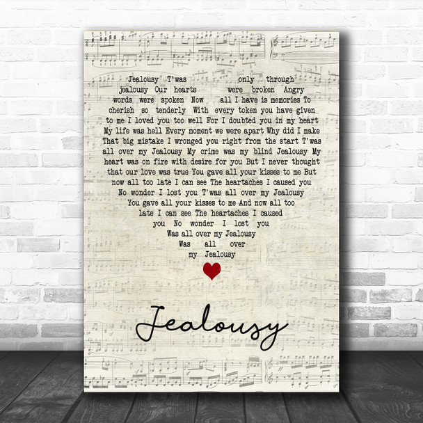 Billy Fury Jealousy Script Heart Decorative Wall Art Gift Song Lyric Print