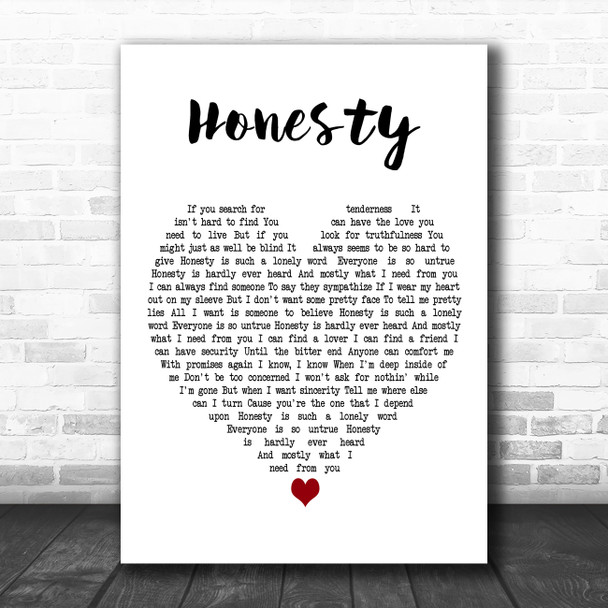 Billy Joel Honesty White Heart Decorative Wall Art Gift Song Lyric Print