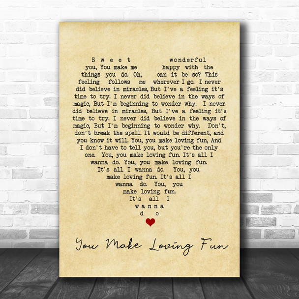 You Make Loving Fun Fleetwood Mac Vintage Heart Song Lyric Music Wall Art Print