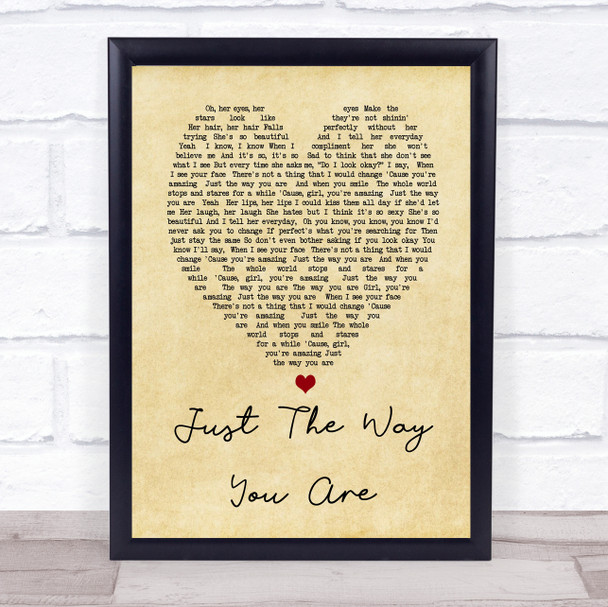Just The Way You Are Bruno Mars Vintage Heart Song Lyric Music Wall Art Print