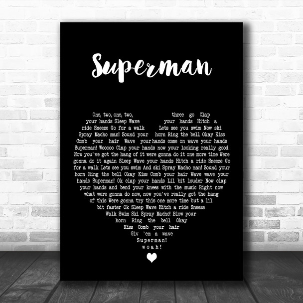 Black Lace Superman Black Heart Decorative Wall Art Gift Song Lyric Print