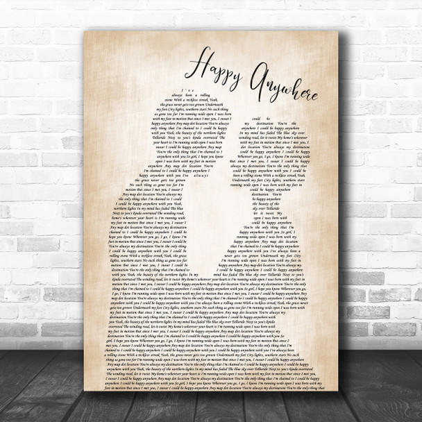 Blake Shelton Happy Anywhere Man Lady Bride Groom Wedding Decorative Gift Song Lyric Print