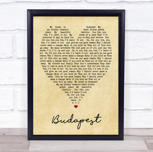 Budapest George Ezra Vintage Heart Song Lyric Music Wall Art Print