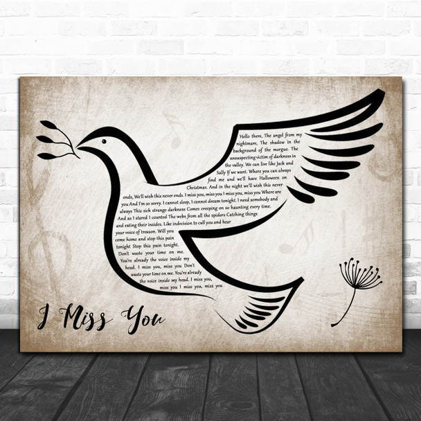 Blink-182 I Miss You Vintage Dove Bird Decorative Wall Art Gift Song Lyric Print