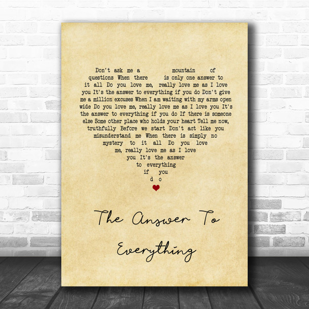 David Alexander The Answer To Everything Vintage Heart Song Lyric Music Wall Art Print