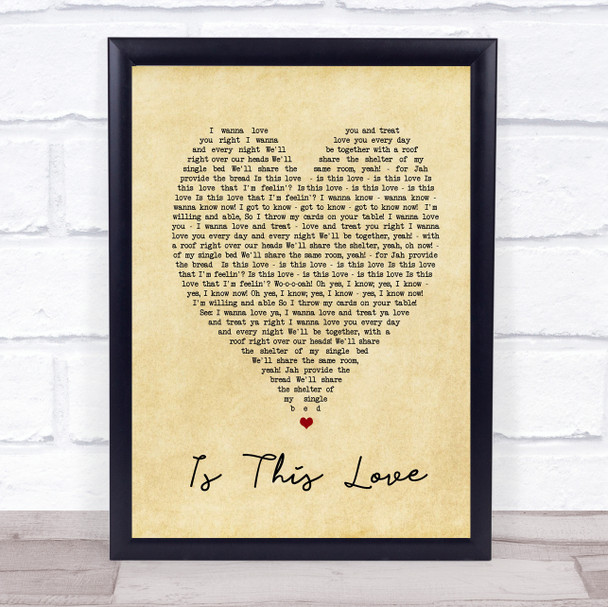 Is This Love Bob Marley Vintage Heart Song Lyric Music Wall Art Print