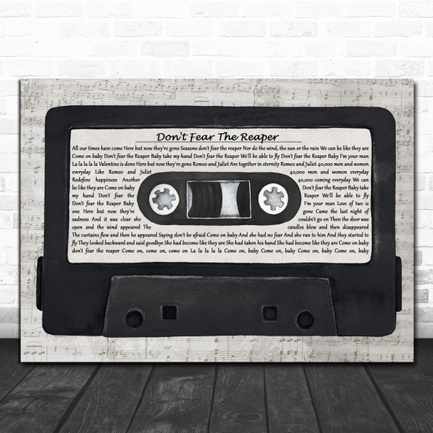 Blue Oyster Cult Don't Fear The Reaper Music Script Cassette Tape Gift Song Lyric Print