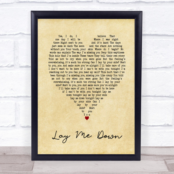 Lay Me Down Sam Smith Vintage Heart Song Lyric Music Wall Art Print