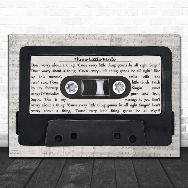 Bob Marley Three Little Birds Music Script Cassette Tape Decorative Gift Song Lyric Print