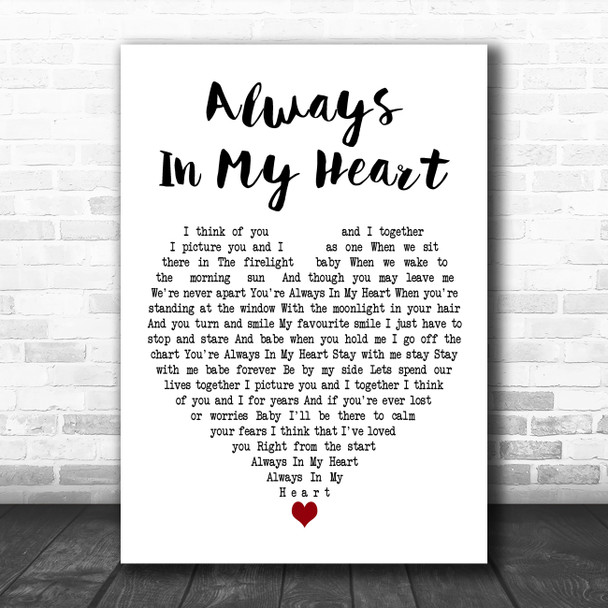 Bob Seger Always In My Heart White Heart Decorative Wall Art Gift Song Lyric Print