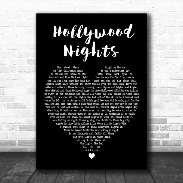 Bob Seger Hollywood Nights Black Heart Decorative Wall Art Gift Song Lyric Print