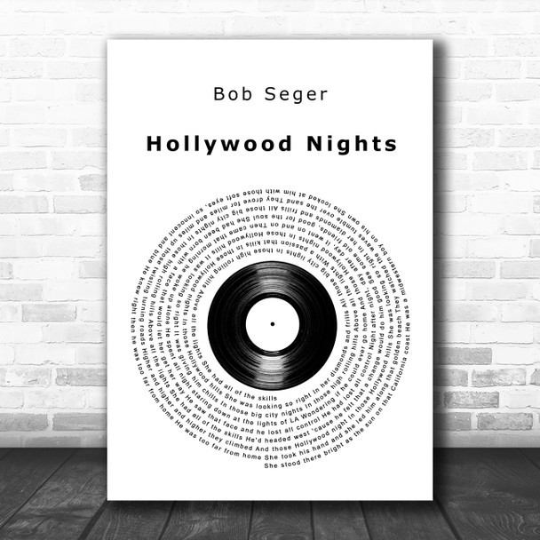 Bob Seger Hollywood Nights Vinyl Record Decorative Wall Art Gift Song Lyric Print