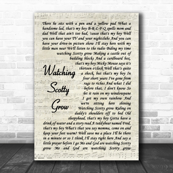 Bobby Goldsboro Watching Scotty Grow Vintage Script Decorative Wall Art Gift Song Lyric Print