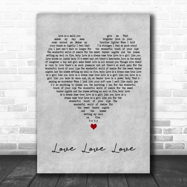 Bobby Hebb Love Love Love Grey Heart Decorative Wall Art Gift Song Lyric Print