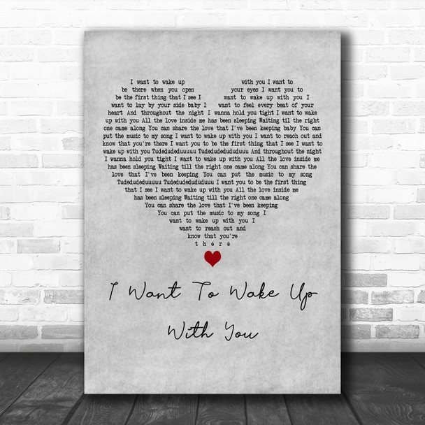 Boris Gardiner I Want To Wake Up With You Grey Heart Decorative Wall Art Gift Song Lyric Print