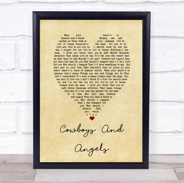George Michael Cowboys And Angels Vintage Heart Song Lyric Music Wall Art Print