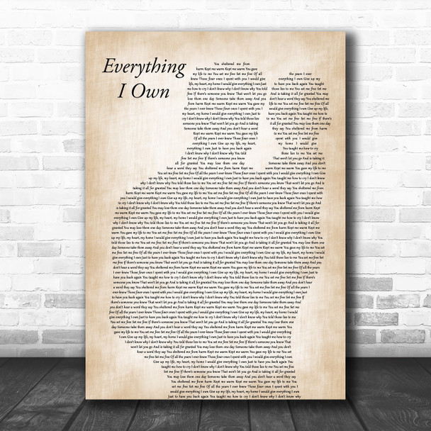 Bread Everything I Own Father & Baby Decorative Wall Art Gift Song Lyric Print