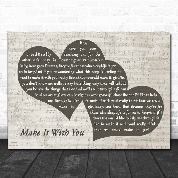 Bread Make It With You Landscape Music Script Two Hearts Decorative Wall Art Gift Song Lyric Print