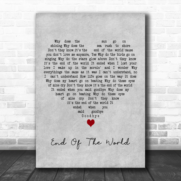 Brenda Lee End Of The World Grey Heart Decorative Wall Art Gift Song Lyric Print