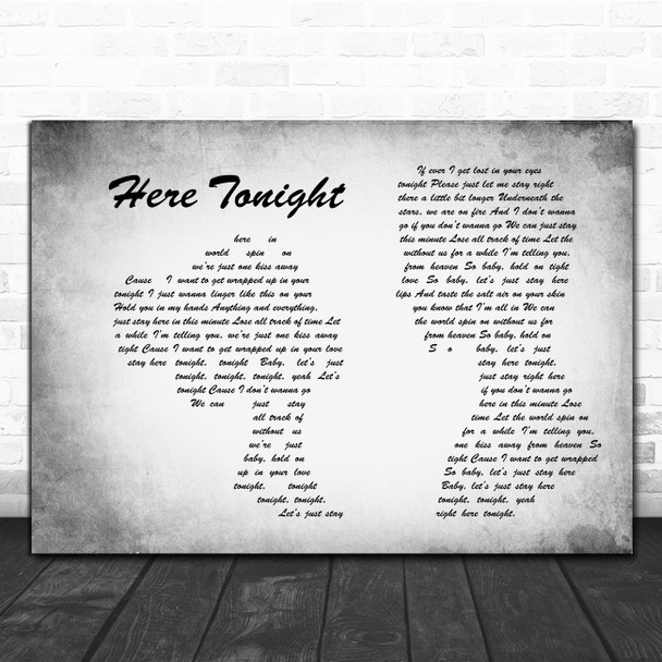Brett Young Here Tonight Man Lady Couple Grey Decorative Wall Art Gift Song Lyric Print