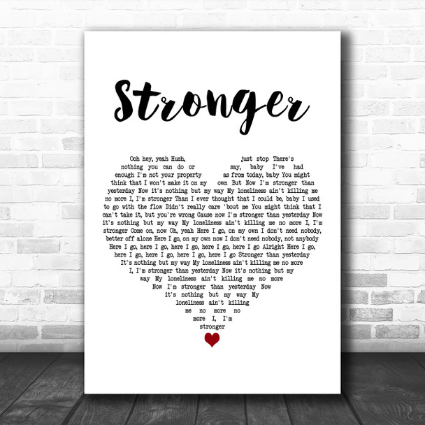 Britney Spears Stronger White Heart Decorative Wall Art Gift Song Lyric Print