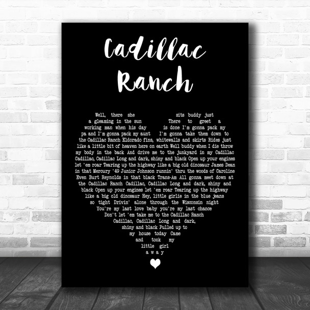 Bruce Springsteen Cadillac Ranch Black Heart Decorative Wall Art Gift Song Lyric Print