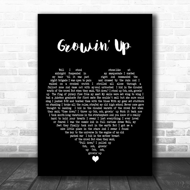 Bruce Springsteen Growin' Up Black Heart Decorative Wall Art Gift Song Lyric Print