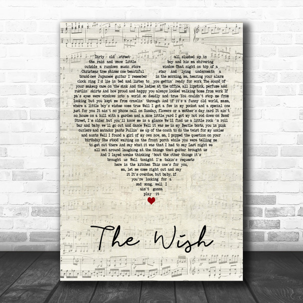 Bruce Springsteen The Wish Script Heart Decorative Wall Art Gift Song Lyric Print