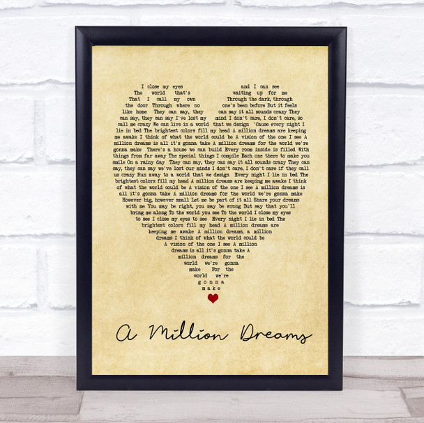 A Million Dreams The Greatest Showman Vintage Heart Song Lyric Music Wall Art Print