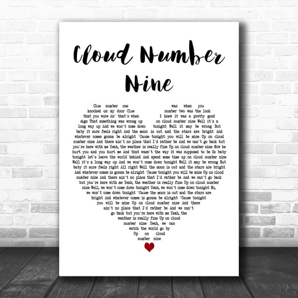 Bryan Adams Cloud Number Nine White Heart Decorative Wall Art Gift Song Lyric Print