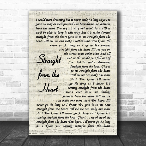 Bryan Adams Straight From The Heart Vintage Script Decorative Wall Art Gift Song Lyric Print