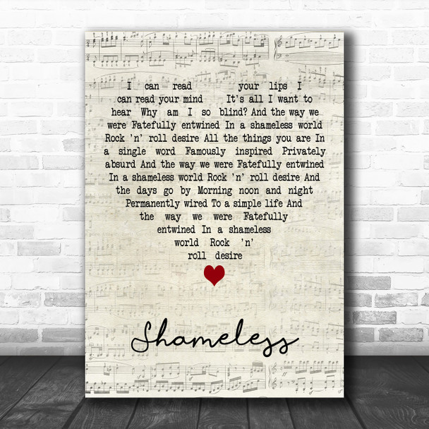 Bryan Ferry Shameless Script Heart Decorative Wall Art Gift Song Lyric Print
