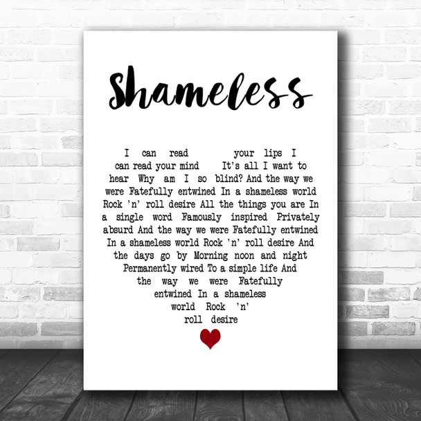 Bryan Ferry Shameless White Heart Decorative Wall Art Gift Song Lyric Print