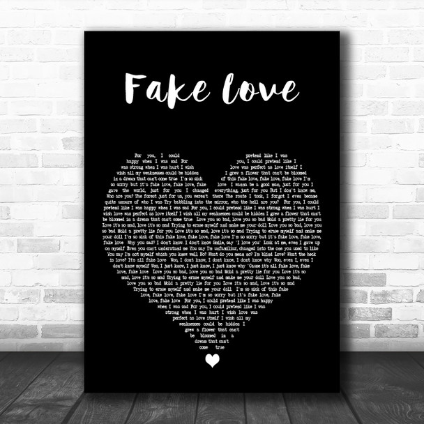 BTS Fake Love Black Heart Decorative Wall Art Gift Song Lyric Print