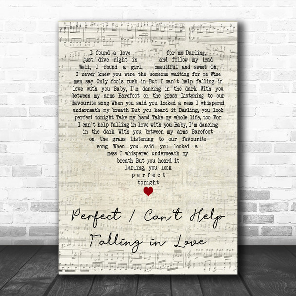 Btwn Us Perfect - Can't Help Falling in Love Script Heart Decorative Gift Song Lyric Print