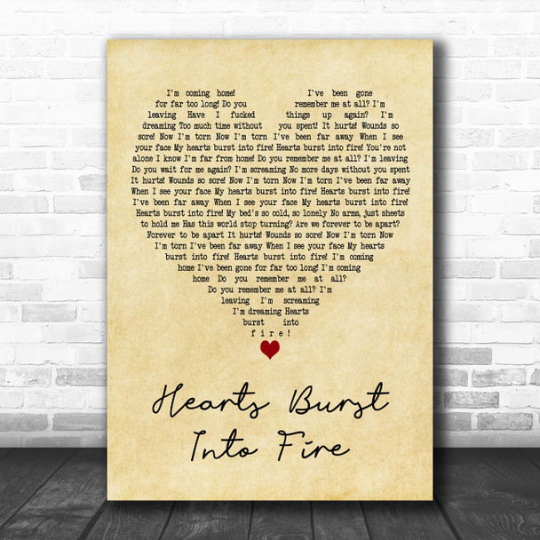 Bullet For My Valentine Hearts Burst Into Fire Vintage Heart Wall Art Song Lyric Print