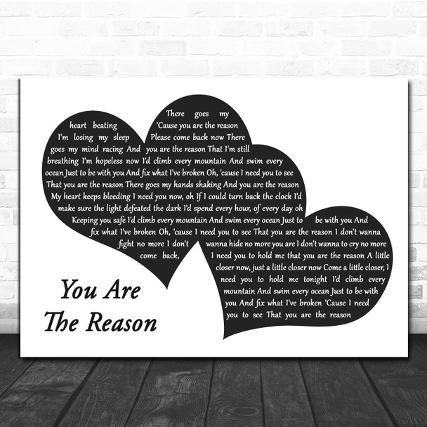 Callum Scott & Leona Lewis You Are The Reason Landscape Black & White Two Hearts Wall Art Song Lyric Print