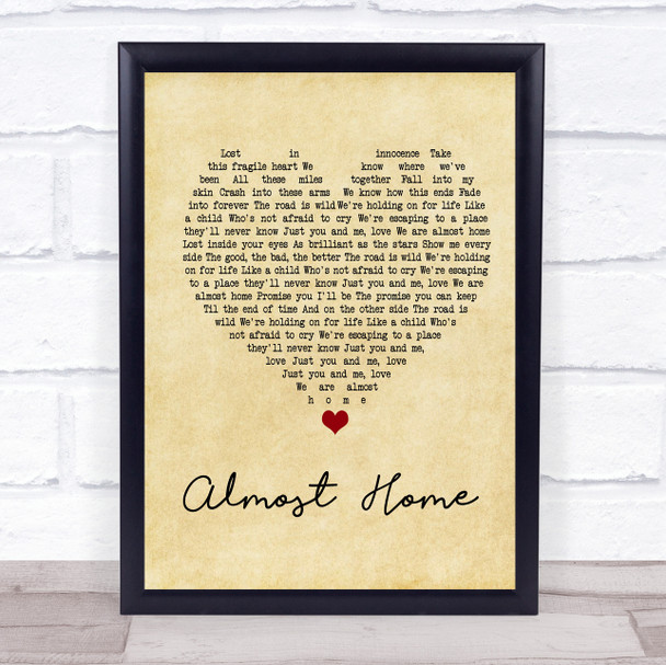 Alex & Sierra Almost Home Vintage Heart Song Lyric Music Wall Art Print