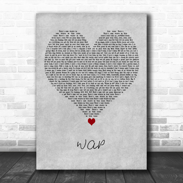 Cardi B WAP Grey Heart Decorative Wall Art Gift Song Lyric Print