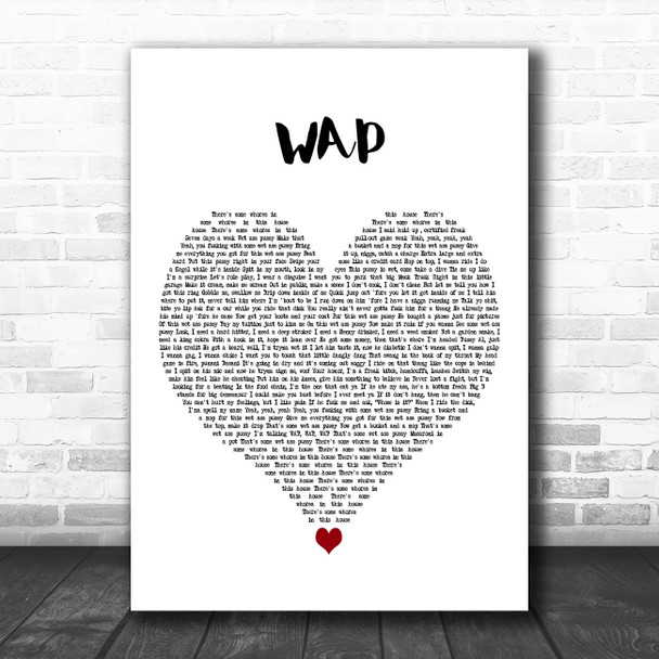 Cardi B WAP White Heart Decorative Wall Art Gift Song Lyric Print