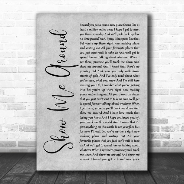 Carly Pearce Show Me Around Grey Rustic Script Decorative Wall Art Gift Song Lyric Print