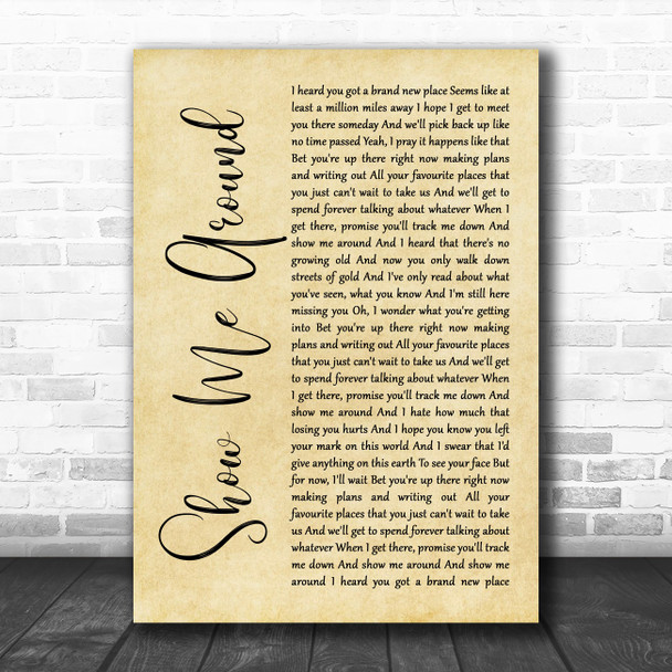 Carly Pearce Show Me Around Rustic Script Decorative Wall Art Gift Song Lyric Print