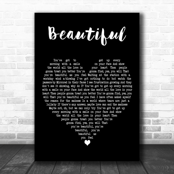 Carole King Beautiful Black Heart Decorative Wall Art Gift Song Lyric Print