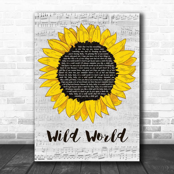 Cat Stevens Wild World Grey Script Sunflower Decorative Wall Art Gift Song Lyric Print