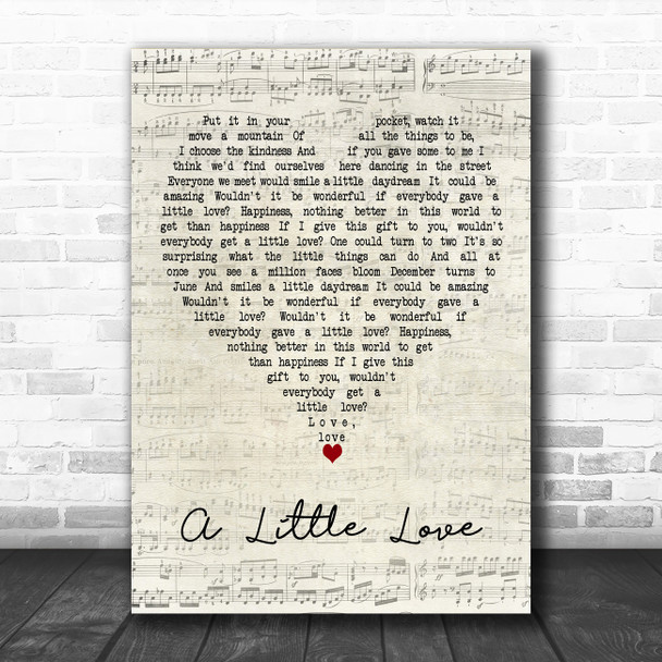 Celeste A Little Love Script Heart Decorative Wall Art Gift Song Lyric Print