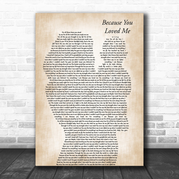 Celine Dion Because You Loved Me Mother & Baby Decorative Wall Art Gift Song Lyric Print