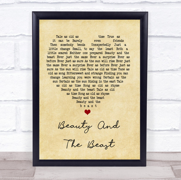 Angela Lansbury Beauty And The Beast Vintage Heart Song Lyric Music Wall Art Print